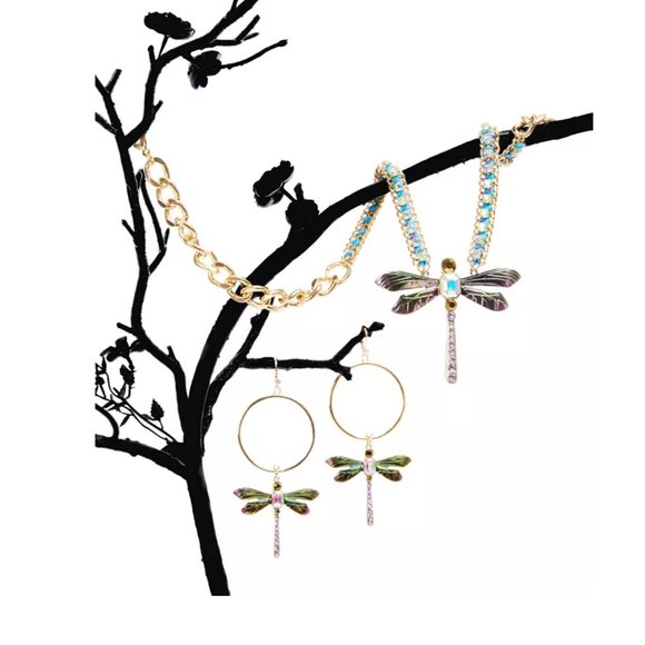 NWT Betsey Johnson Bug Collector Dragonfly Choker Necklace Gold - Picture 7 of 13